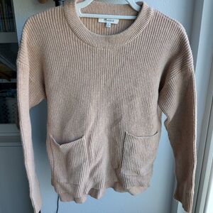 Madewell Ribbed Patch Pocket Crewneck Sweater - Heather Oatmeal - Size M
